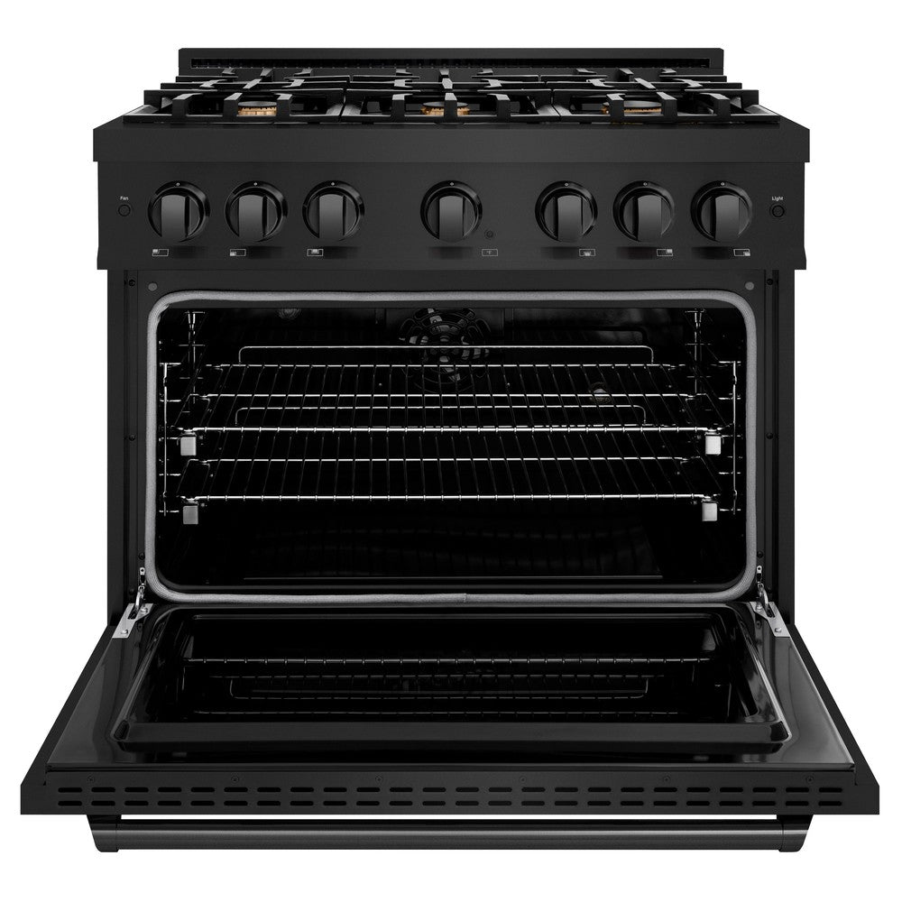 ZLINE 36 Inch 5.2 Cu. Ft. Black Stainless Steel Dual Fuel Range - Gas Cooktop & Electric Convection Oven with 6 Brass Burners (CDRB BR 36) | Perfect for Home Kitchens, Restaurants & Professional Chefs