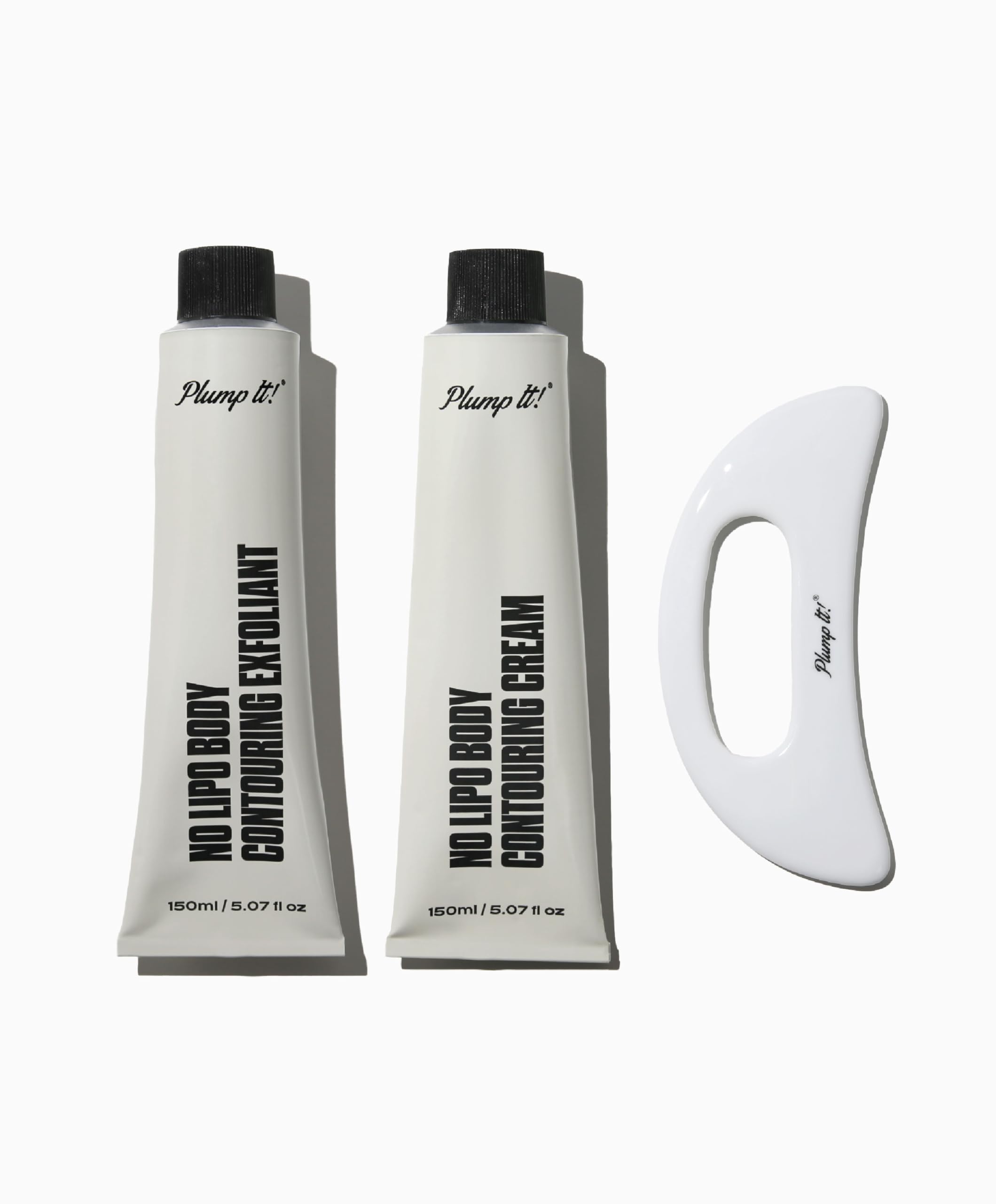 Plump It! No Lipo Body Contouring Kit - Slimming & Smoothing Body Exfoliant & Cream with Ceramic Gua Sha Tool for Cellulite Reduction & Skin Tightening | Perfect for Home Spa Treatments & Post-Workout Recovery