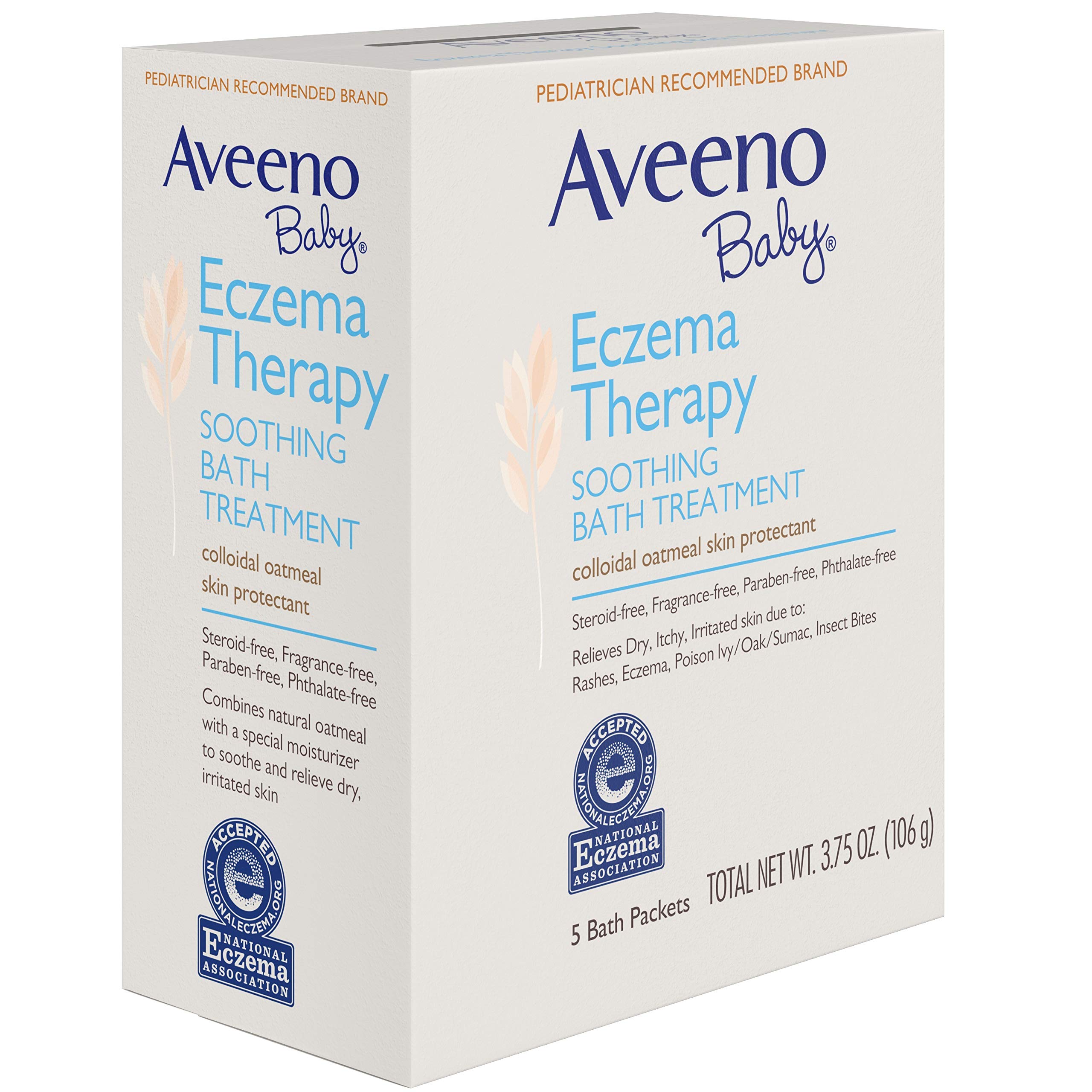 Aveeno Baby Eczema Therapy Moisturizing Soothing Bath Treatment for Babies - 5 Count Pack - Gentle Relief for Dry, Itchy Skin - Perfect for Nighttime Baths & Sensitive Skin Care