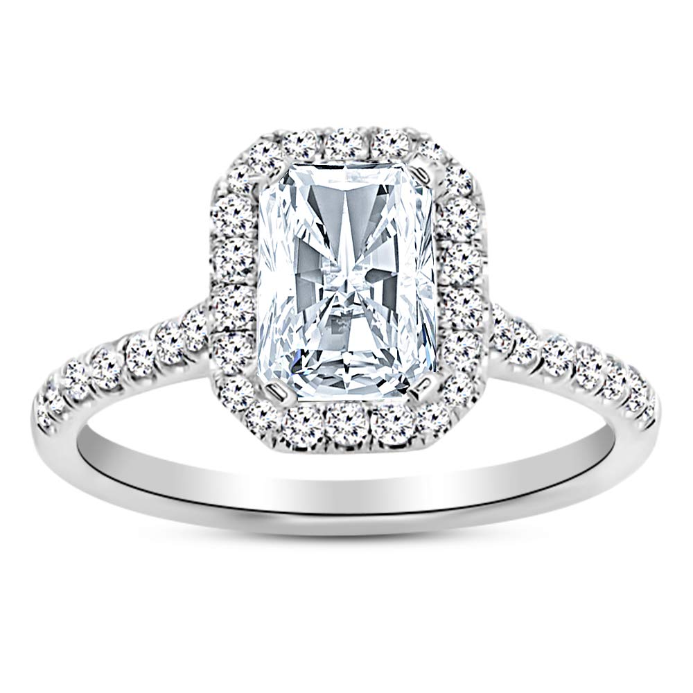 2 Ctw 14K White Gold Single Classic Halo IGI Certified Radiant Cut Diamond Engagement Ring (1.5 Ct Center H-I Color SI1-SI2 Clarity) - Perfect for Proposals, Anniversaries & Special Occasions