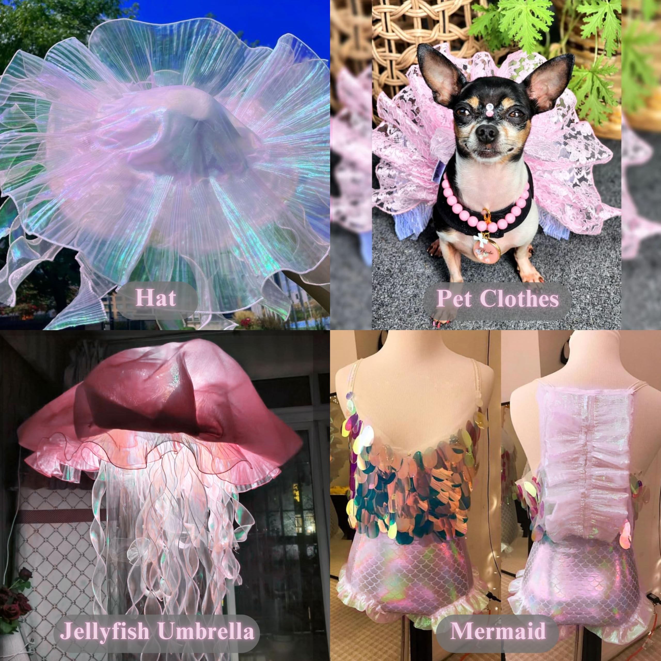 Iridescent Pink Ruffle Pleated Chiffon Trim - Sheer Organza Ribbon with Ruffled Lace for Dressmaking, DIY Crafts & Sewing Projects - Perfect for Wedding Dresses, Costumes & Home Decor