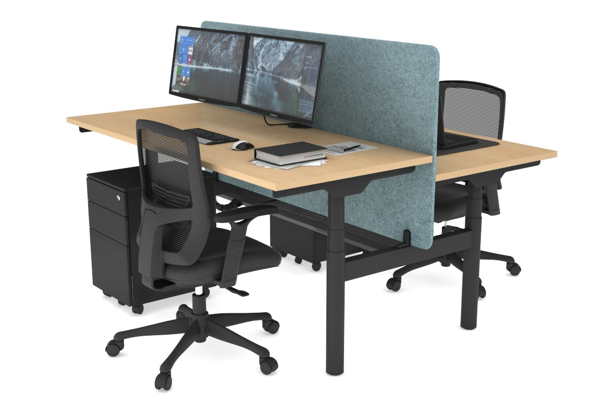 Flexi Premium Height Adjustable 2-Person H Bench Workstation - Black Frame [1600L x 700W] - Ergonomic Office Desk for Collaborative Workspaces & Home Offices
