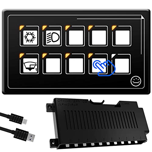 AMOMD 10P Touch Control Waterproof Membrane Switch Panel - Bluetooth APP Control with Backlight LED Module & Built-in PPTC for RV, Boat, and Marine Electrical Systems | Perfect for Smart Home Automation and Vehicle Control Panels