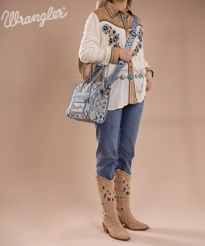 Wrangler Aztec Concealed Carry Canvas Tote Bag for Women - Stylish & Durable Purse with Hidden Gun Pocket - Perfect for Everyday Use, Travel & Outdoor Activities
