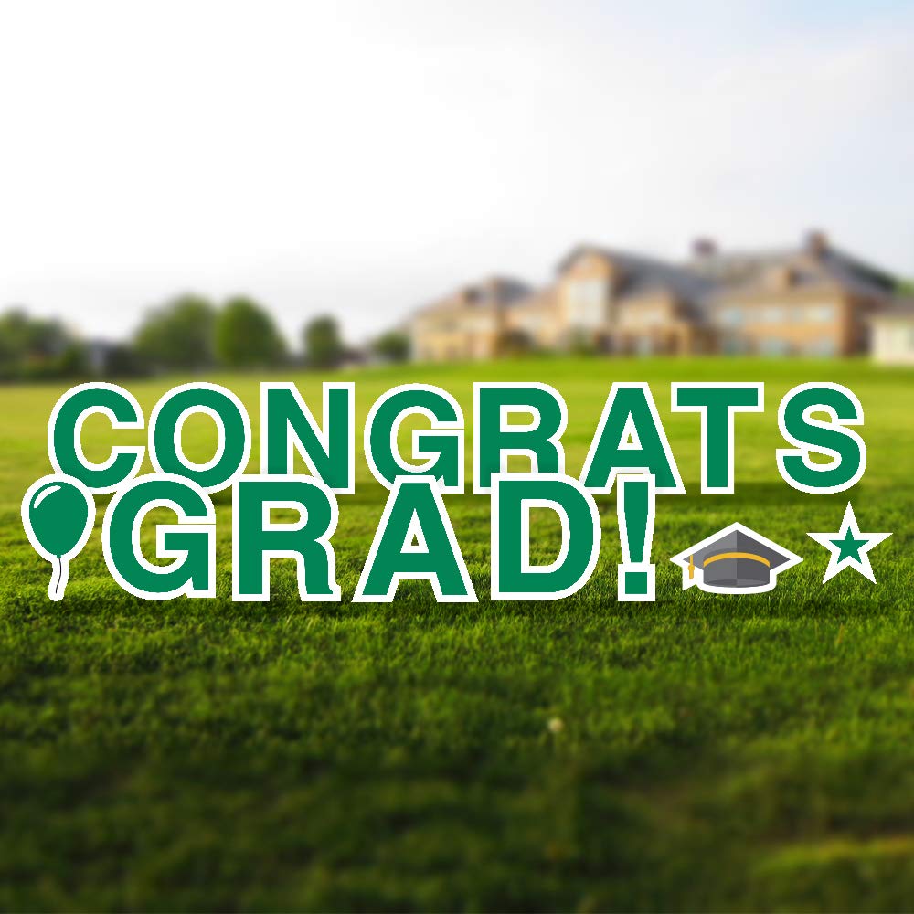Vispronet Graduation Yard Sign with Stakes - 18 Inch Tall Weatherproof Letters - Durable Steel Stakes for High School & College Grad Decor - Perfect for Lawn, Garden & Outdoor Graduation Celebrations (Green)