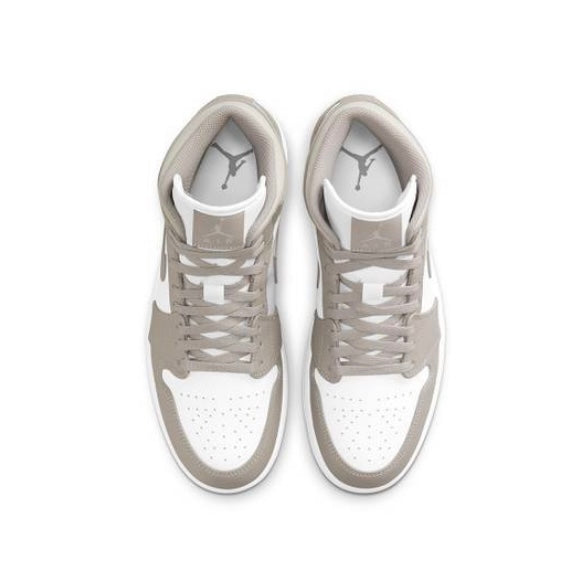Air Jordan 1 Mid Sneakers - Linen & College Grey Colorway - Men's Basketball Shoes for Casual Wear & Street Style