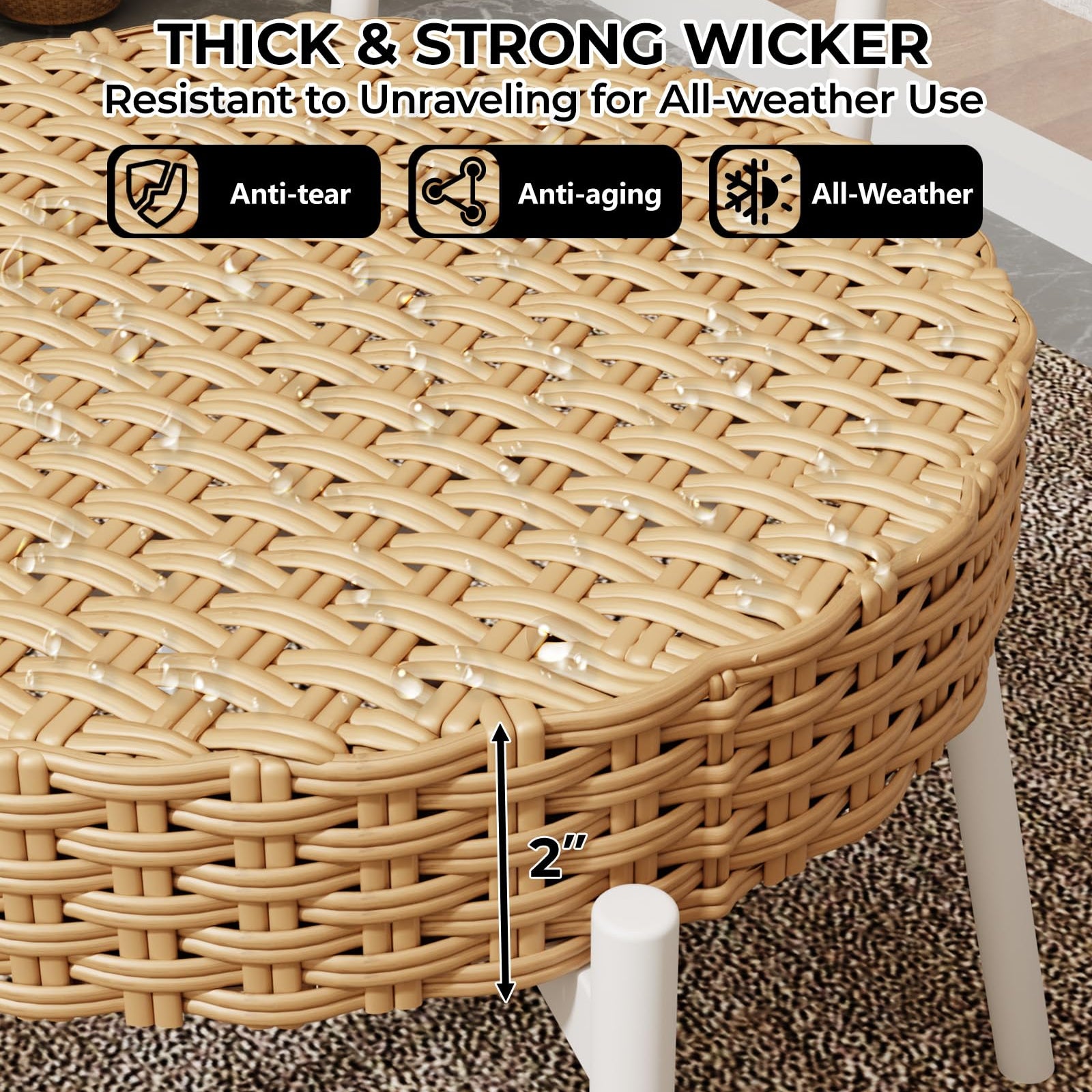 GARVEE 3-Piece Patio Bistro Set - Outdoor Wicker Chairs with Glass Table - Rattan Furniture for Patio, Deck, Backyard, Garden - White & Brown - Perfect for Small Spaces & Outdoor Dining
