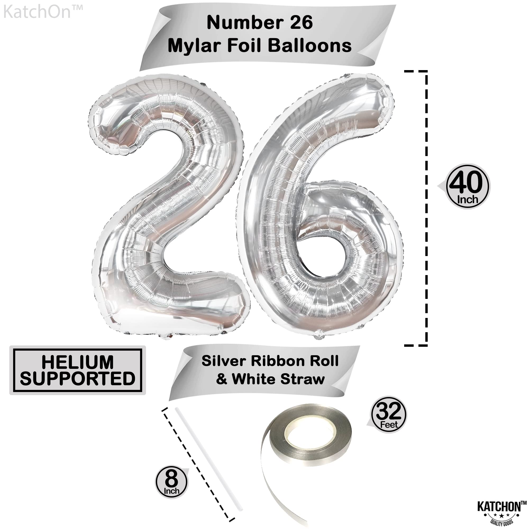 KatchOn Giant 26 Inch Silver Foil Balloon Number - 40