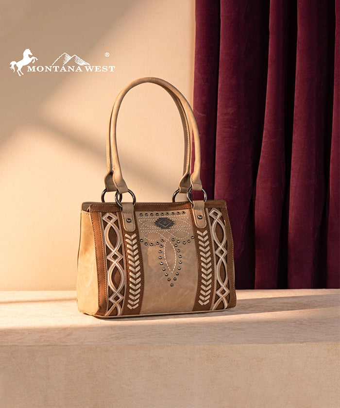 Montana West Southwestern Diamond Cross Stitch Concealed Carry Tote Bag for Women - Stylish & Spacious Purse with Hidden Gun Compartment for Everyday Carry, Travel & Outdoor Activities