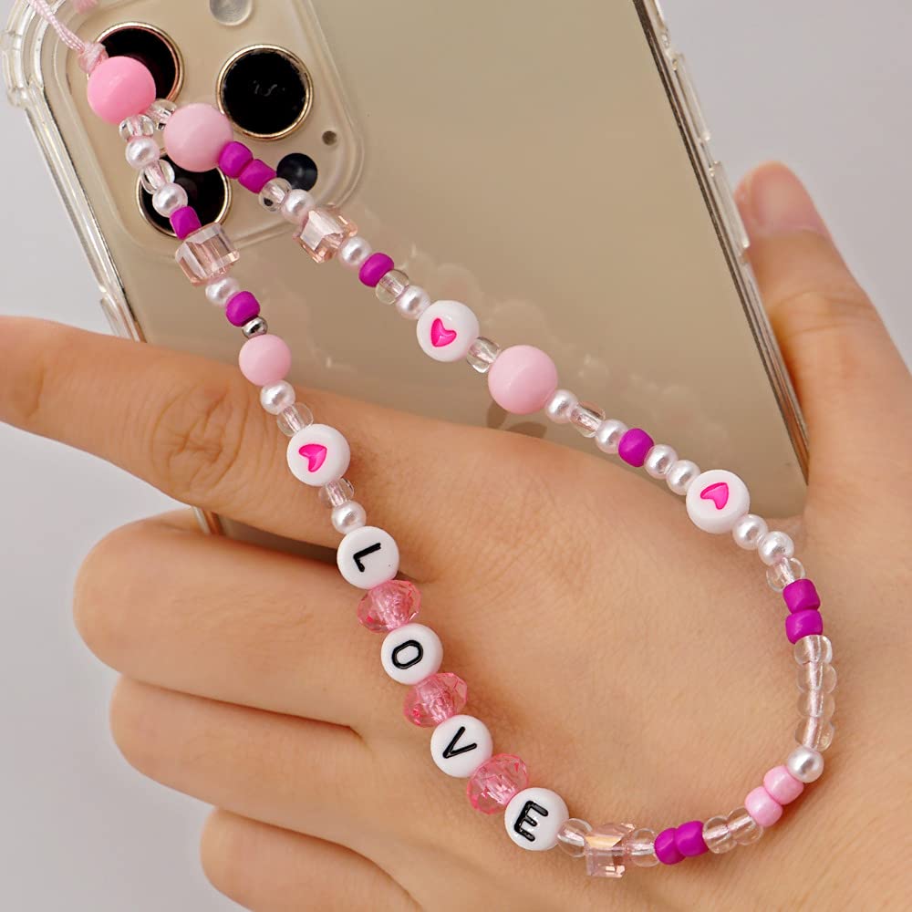 Kawaii Smiley Face Beaded Phone Lanyard - Rainbow Acrylic Polymer Clay Pearl Wrist Strap for iPhone Samsung - Cute Phone Charm for Women Girls (M) - Perfect for Work, School & Travel Accessories