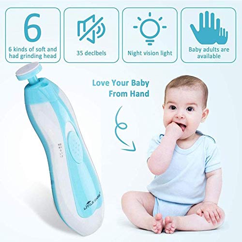 8-in-1 Baby Electric Nail Trimmer Kit - Safe Rechargeable Nail File with 6 Grinding Heads for Newborns, Infants & Toddlers - Gentle Nail Care for Bath Time, Sleeping & Travel