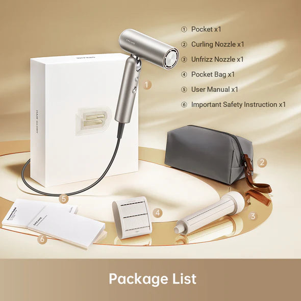 Dreame Pocket Portable Hair Dryer - Compact & Fast Drying for Travel, Gym, Home Use | Lightweight Folding Hair Dryer with Dual Voltage for US & International Use