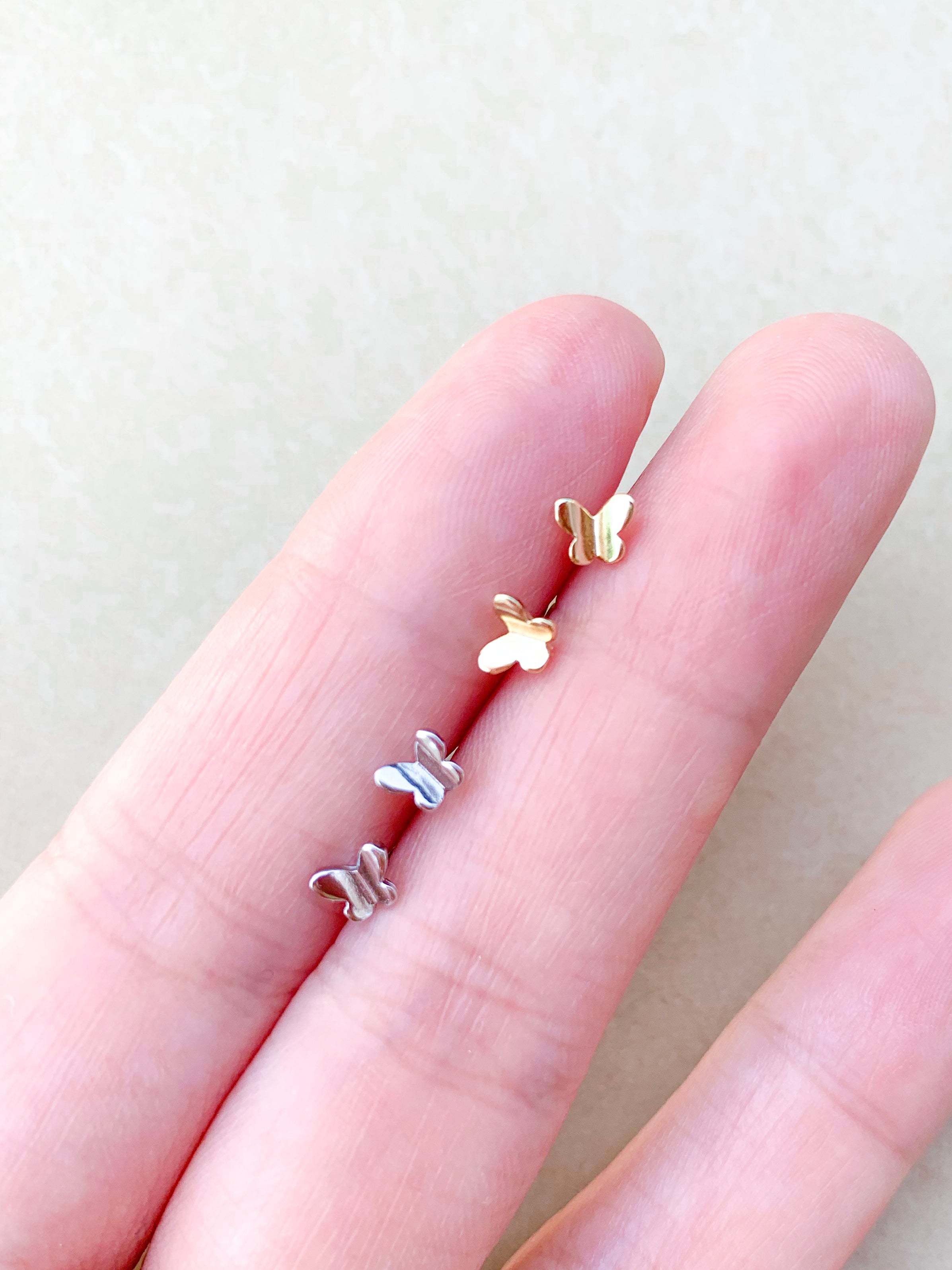 14K Gold Plated Silver Butterfly Tiny Earrings for Women - Dainty Stud Earrings for Bridal Party Gifts, Wedding, Anniversary & Everyday Wear