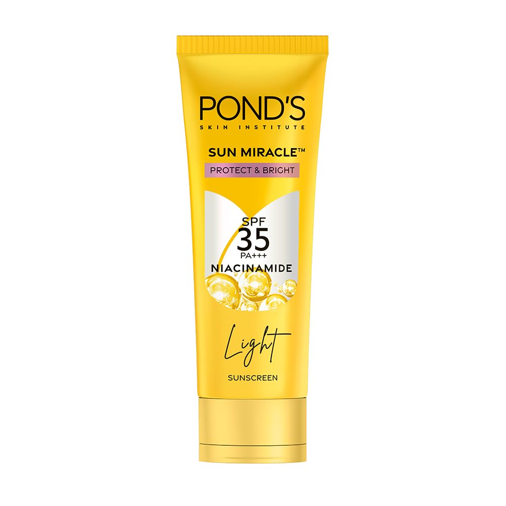 POND's Sun Miracle SPF 35 PA+++ Lightweight Sunscreen for All Skin Types - Protects & Brightens with Niacinamide, Prevents & Fades Dark Spots, No White Cast (50g) | Daily UV Protection for Face & Body | Perfect for Outdoor Activities, Beach & Everyday Use