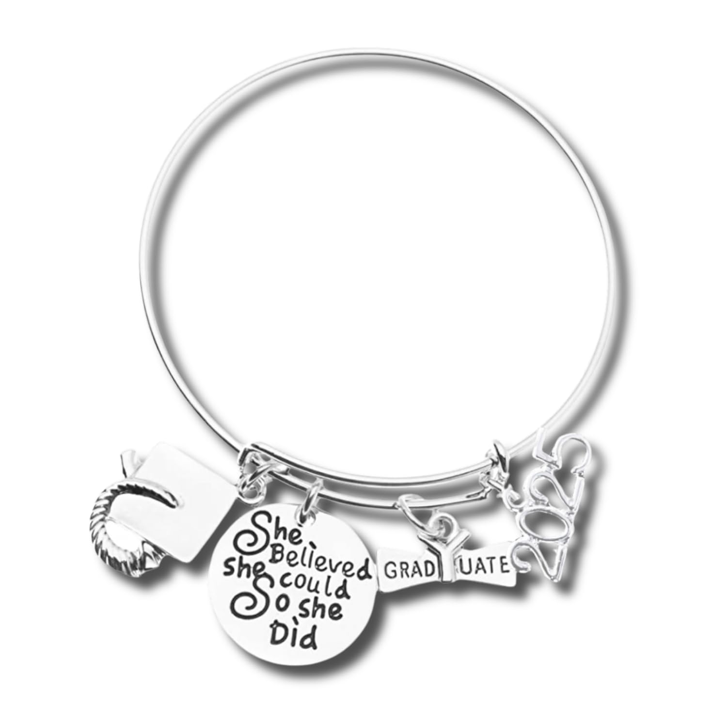 2024 Graduation Charm Bracelet - She Believed She Could Inspirational Jewelry Gift for Middle, High School & College Graduates | Perfect for Commencement Ceremonies, Graduation Parties & Celebrations
