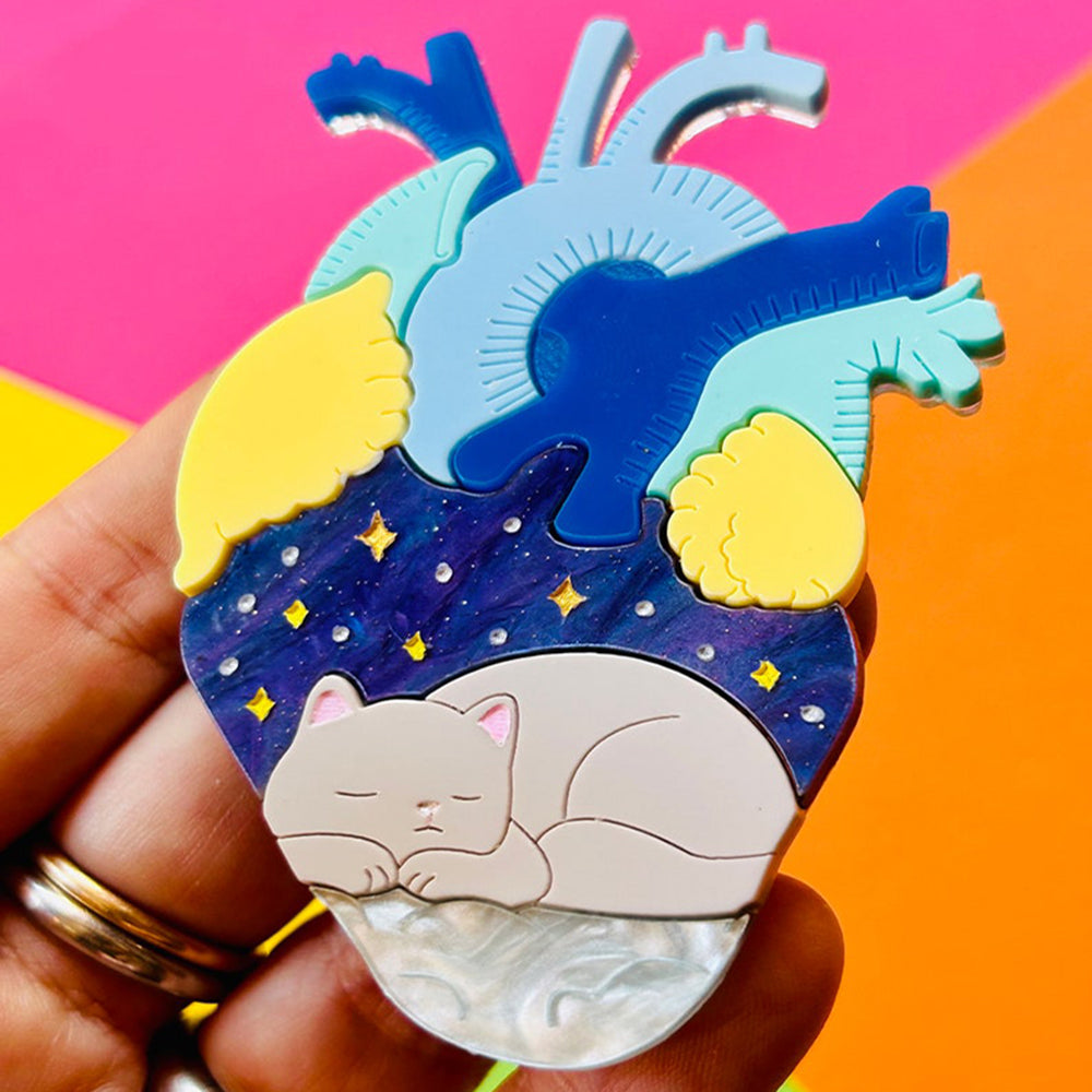 Anatomical Hearts Collection - You Live Here Cat & Dog Acrylic Brooch Pin by Makokot Design - Perfect for Pet Lovers, Fashion Accessories & Gift Giving