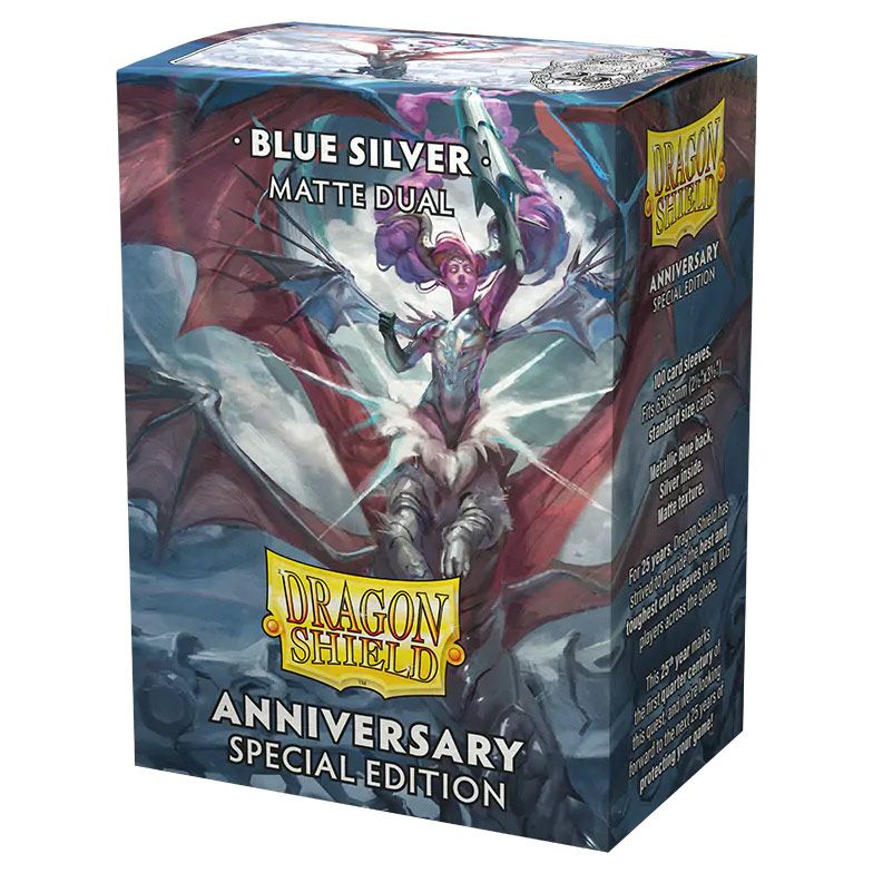 Dragon Shield Dual Matte 25th Anniversary Blue Silver Sleeves - Premium Trading Card Protectors for MTG, Pokemon & Yu-Gi-Oh - Perfect for Collectors & Tournament Play