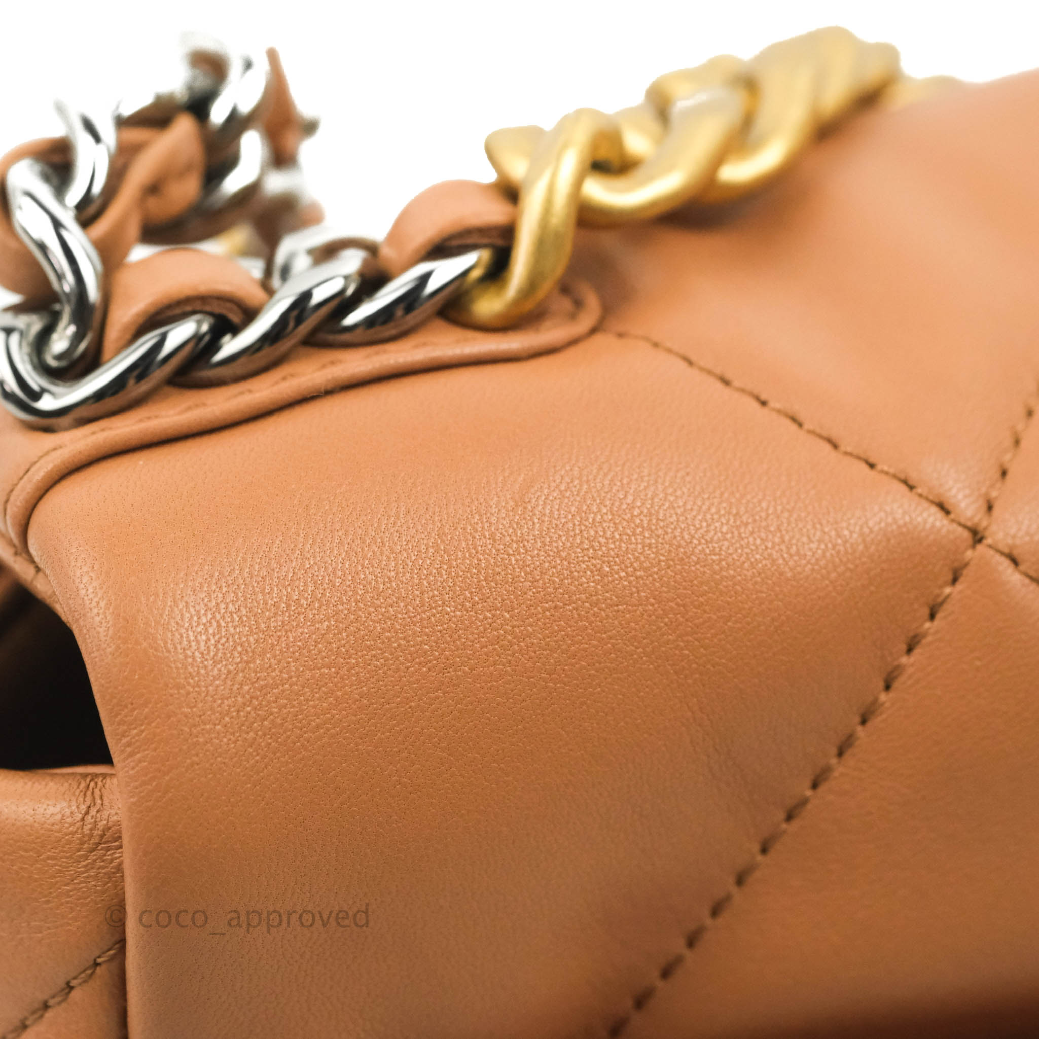 Chanel 19 Small Handbag in Caramel Dark Beige Lambskin Leather with Mixed Hardware 21K Collection - Perfect for Everyday Luxury & Special Occasions