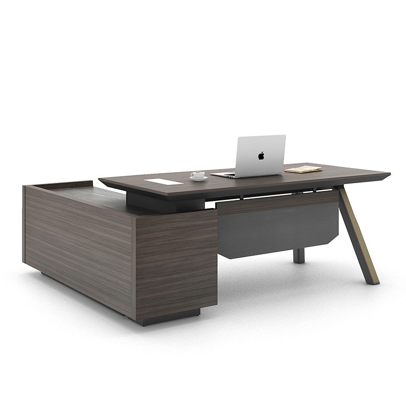 KAISON Executive Desk with Reversible Return 2M - Brown Grey Office Desk for Home & Business - Modern L-Shaped Workstation with Spacious Surface