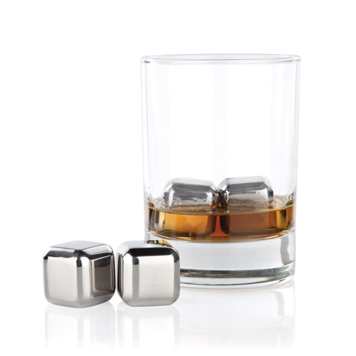 Premium Stainless Steel Ice Cubes Set of 4 - Reusable Whiskey Stones for Chilling Scotch, Bourbon & Cocktails - Perfect for Home Bars, Gifts & Parties