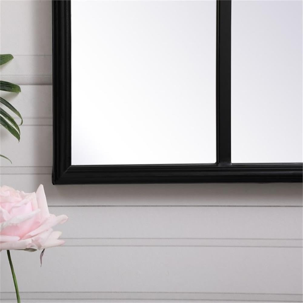 Black Mid-Century Metal Windowpane Mirror 42x28