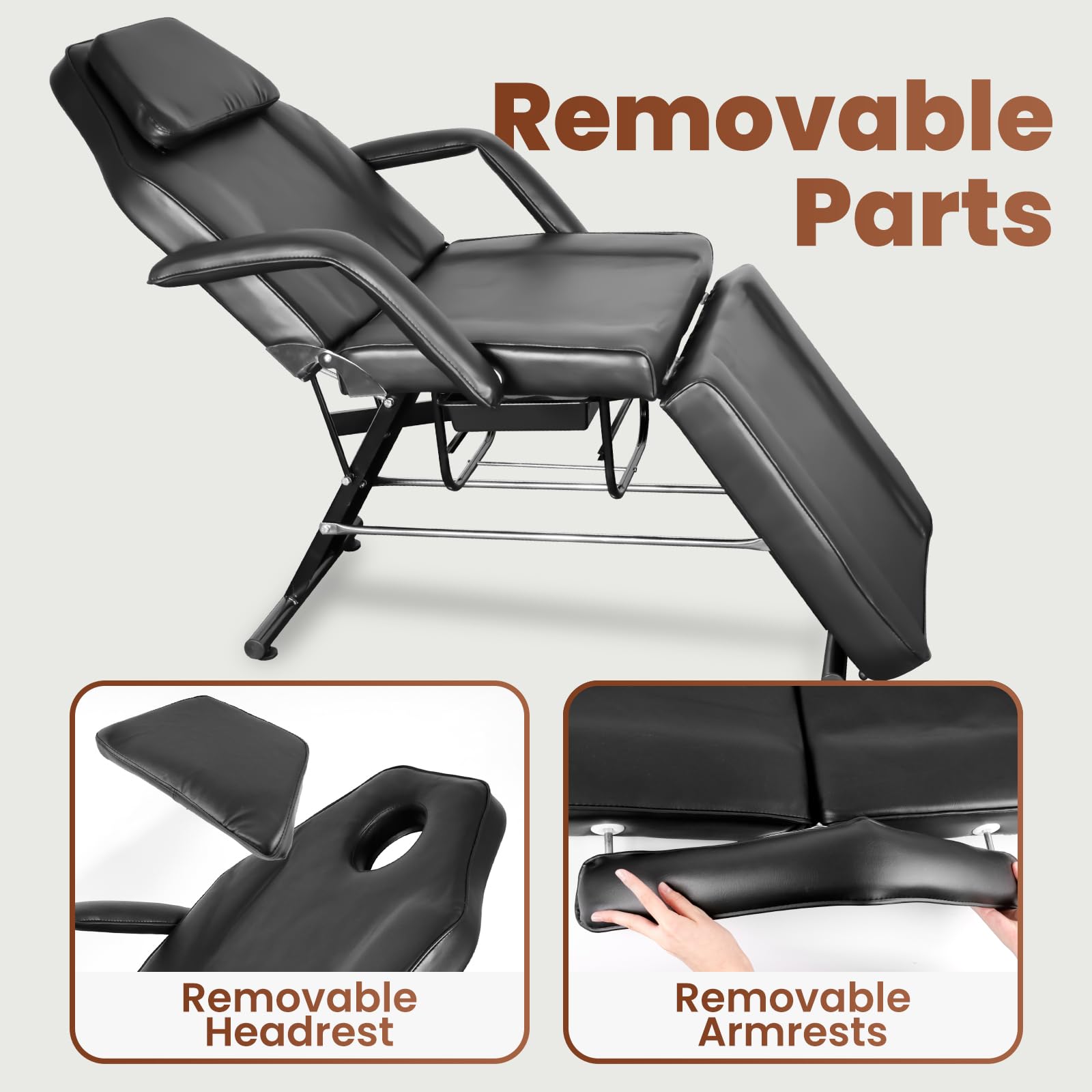 Vohala Adjustable Hydraulic Massage Bed & Tattoo Chair - Professional Folding Salon Spa Bed with Stool for Facial, Beauty Treatments & Tattoo Sessions - Perfect for Massage Therapists, Estheticians & Tattoo Artists (Black, 2-Pack)