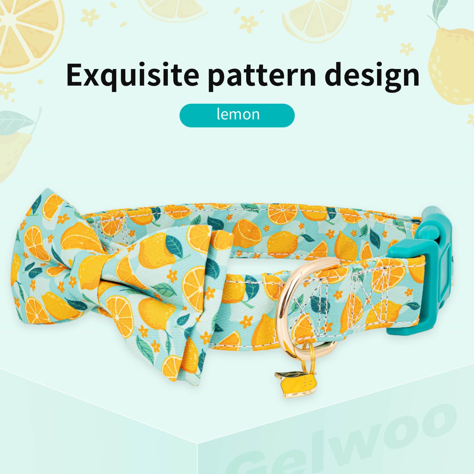 Stylish Adjustable Dog Collar with Bow Tie - Soft Cotton Pet Collar for Small Medium Large Dogs - Durable Lemon Pattern Puppy Collar for Male & Female Pets - Perfect for Daily Walks, Grooming & Special Occasions (Size S, Yellow)