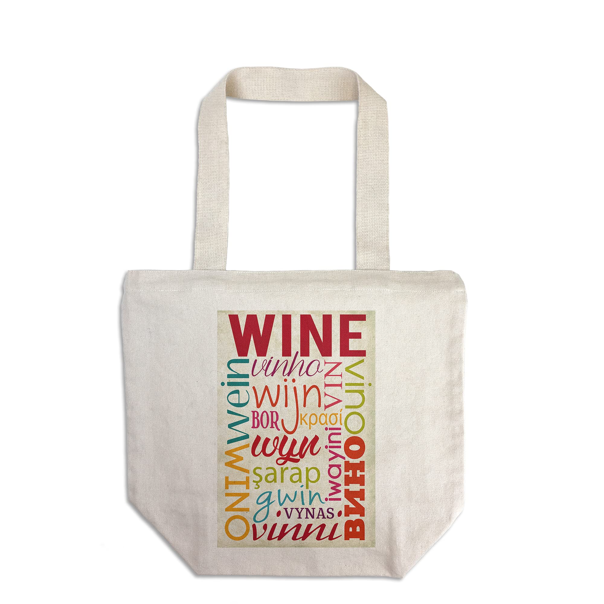 Lantern Press Wine Multiple Languages Typography Tote Bag - 100% Cotton Canvas Reusable Shopping Bag - Perfect for Groceries, Beach Trips & Wine Tasting