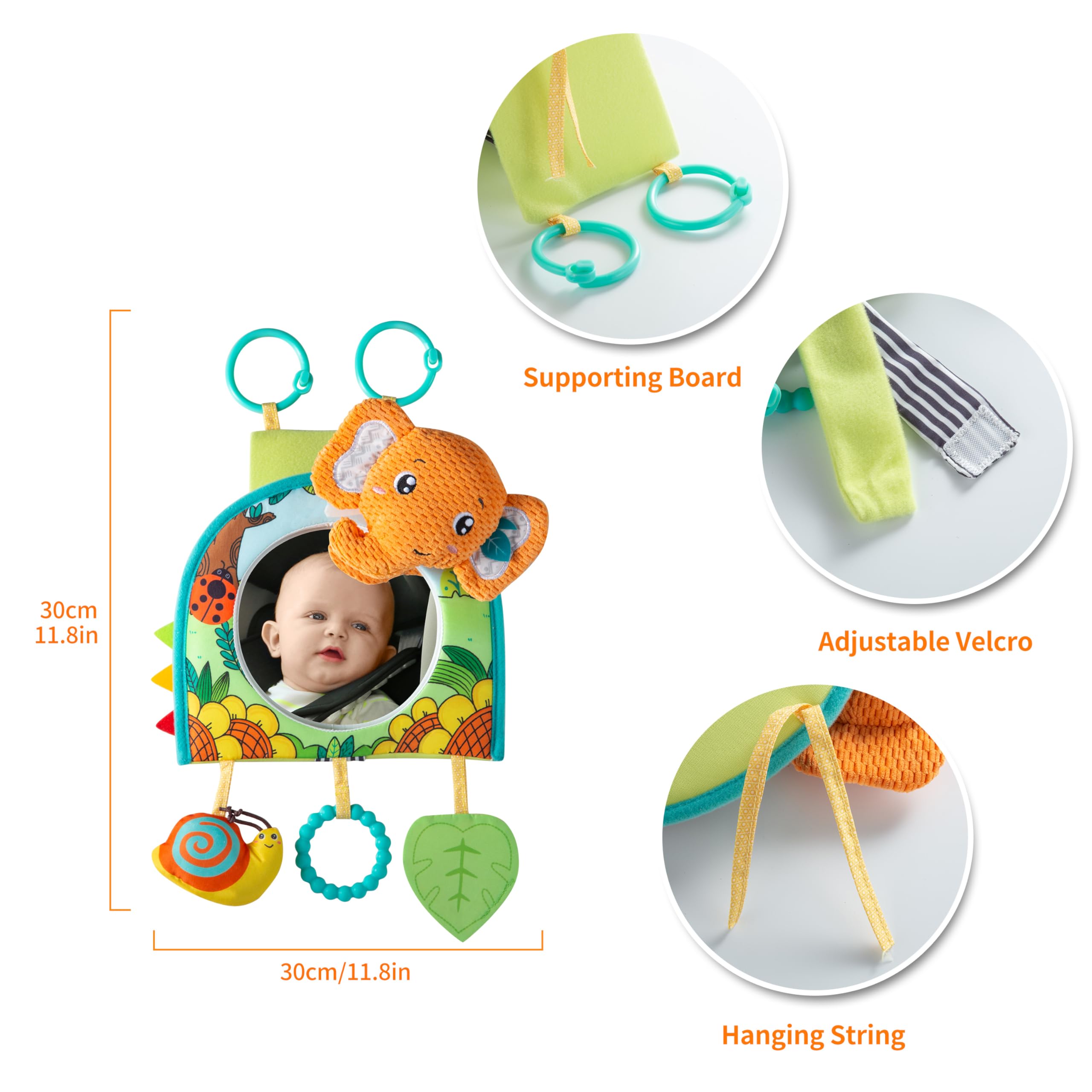 Baby Car Mirror & Toy Set for Rear Facing - Safe Travel Activity Center with Hanging Toys for Infants 0-18 Months - Perfect for Road Trips & Long Car Rides (Gender Neutral Design)