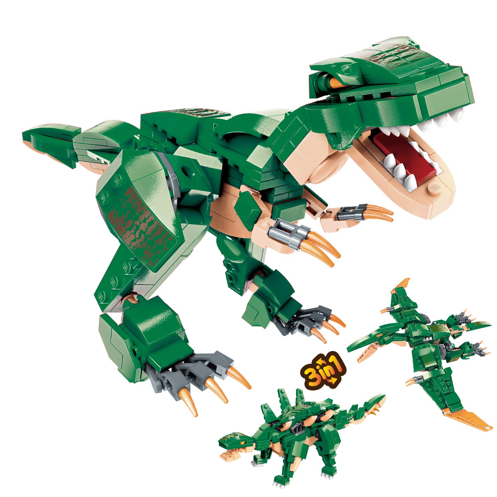 HSANHE 3-in-1 Dinosaur Toy Building Set for Kids Ages 6-12 | STEM Educational Construction Bricks | Creative Play for Boys & Girls | Perfect for Birthday Gifts & Classroom Learning Activities