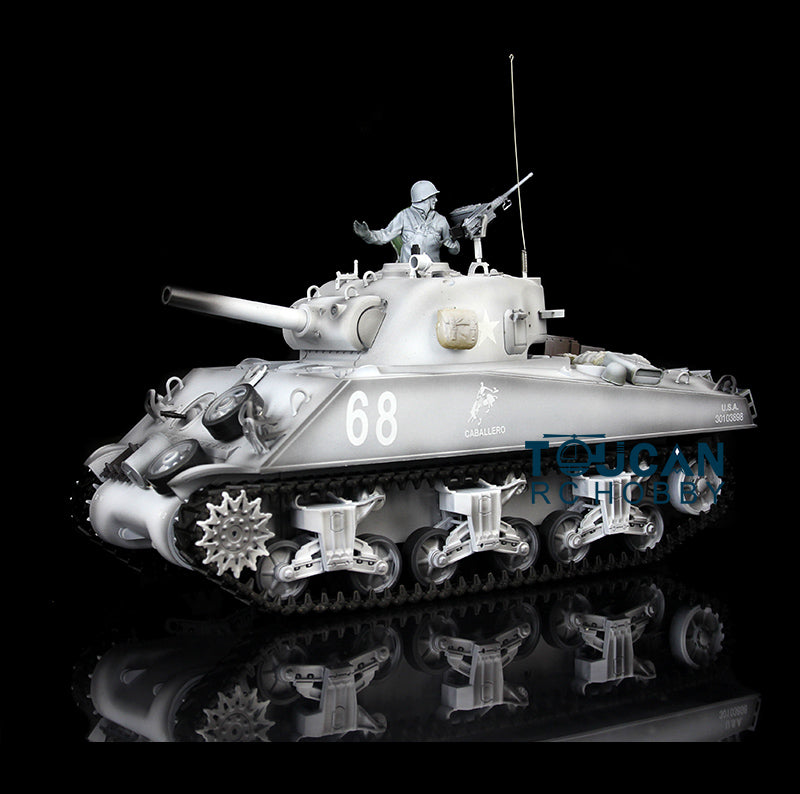 1/16 Henglong M4A3 Sherman RC Tank - 7.0 Customized Remote Control Military Vehicle with Barrel Recoil, 360° Rotating Turret & Metal Road Wheels - Perfect for Collectors, Battle Simulation & Outdoor Play