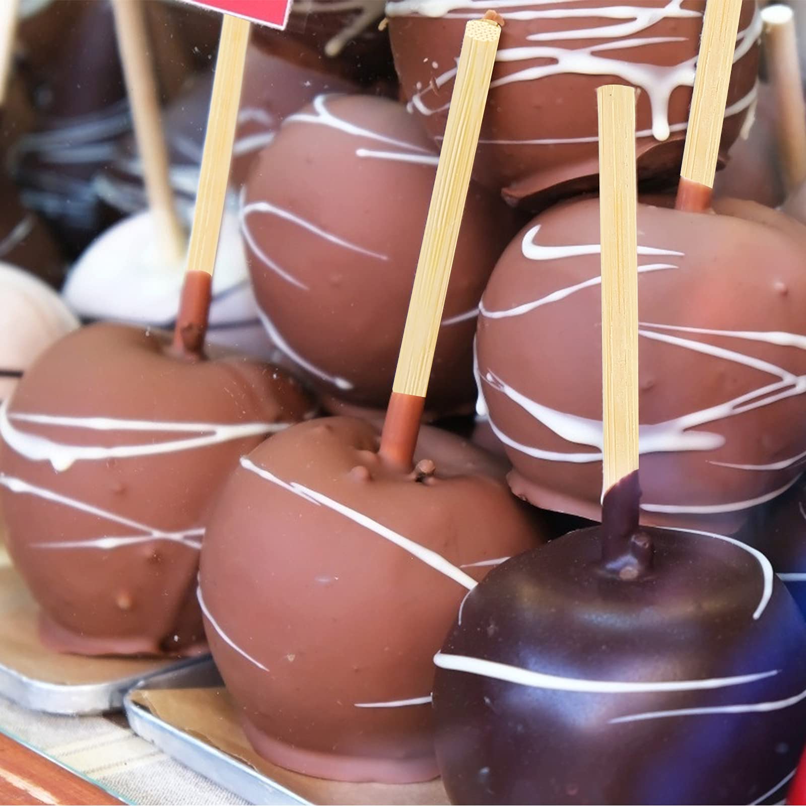 Premium 5mm x 6.25 Inch Birch Bamboo Skewer Sticks for Candy Apples, Cotton Candy, Rock Candy & BBQ - Food Safe Wooden Sticks for Caramel Apples, Lollipops, Corn Dogs & Party Treats