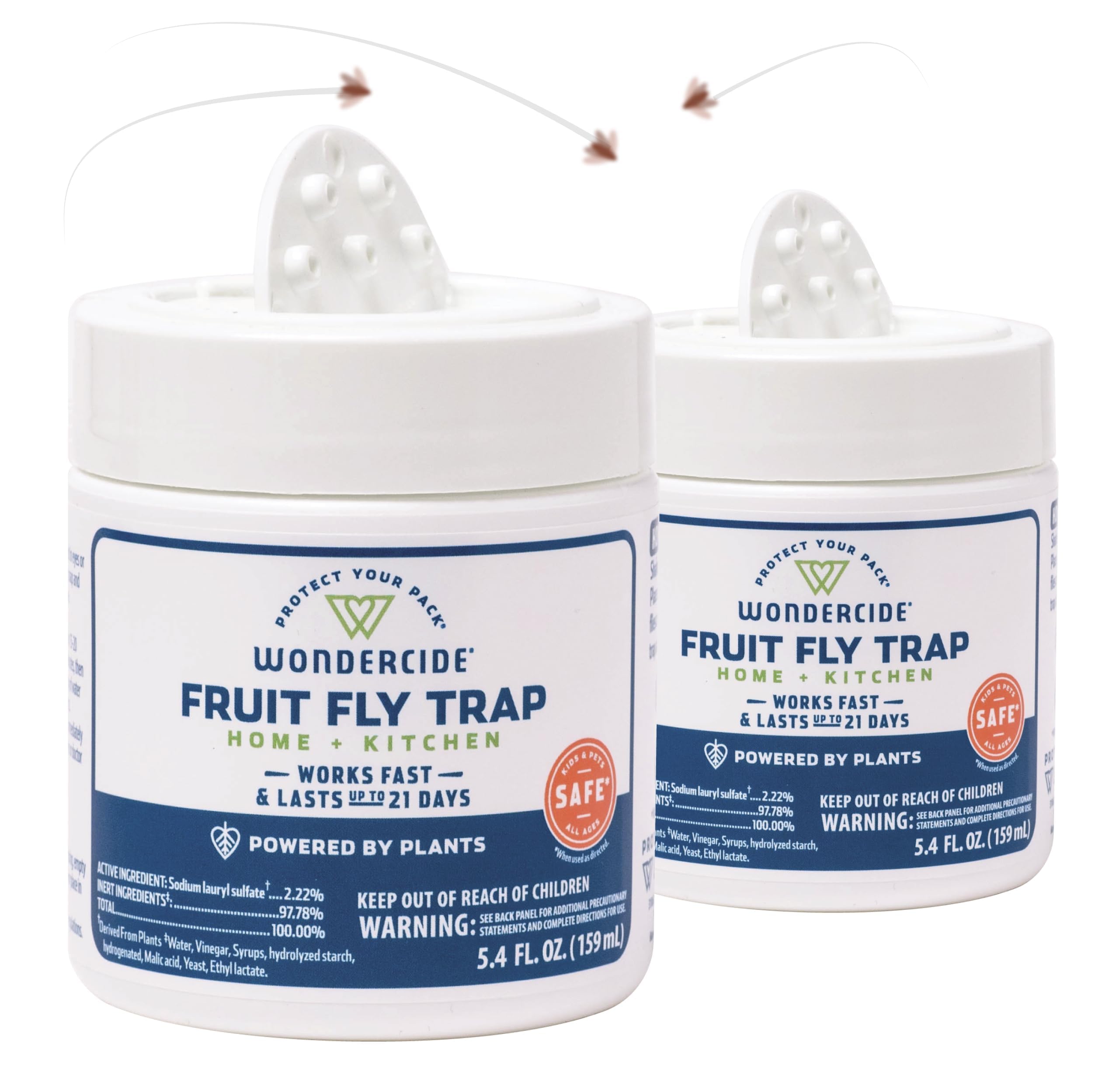 Wondercide Indoor Fruit Fly Traps - Natural Fruit Fly Killer for Home & Kitchen - Safe for Pets & Kids - Plant-Based, Made in USA - 5.4oz (2-Pack) - Perfect for Countertops, Pantries & Restaurants
