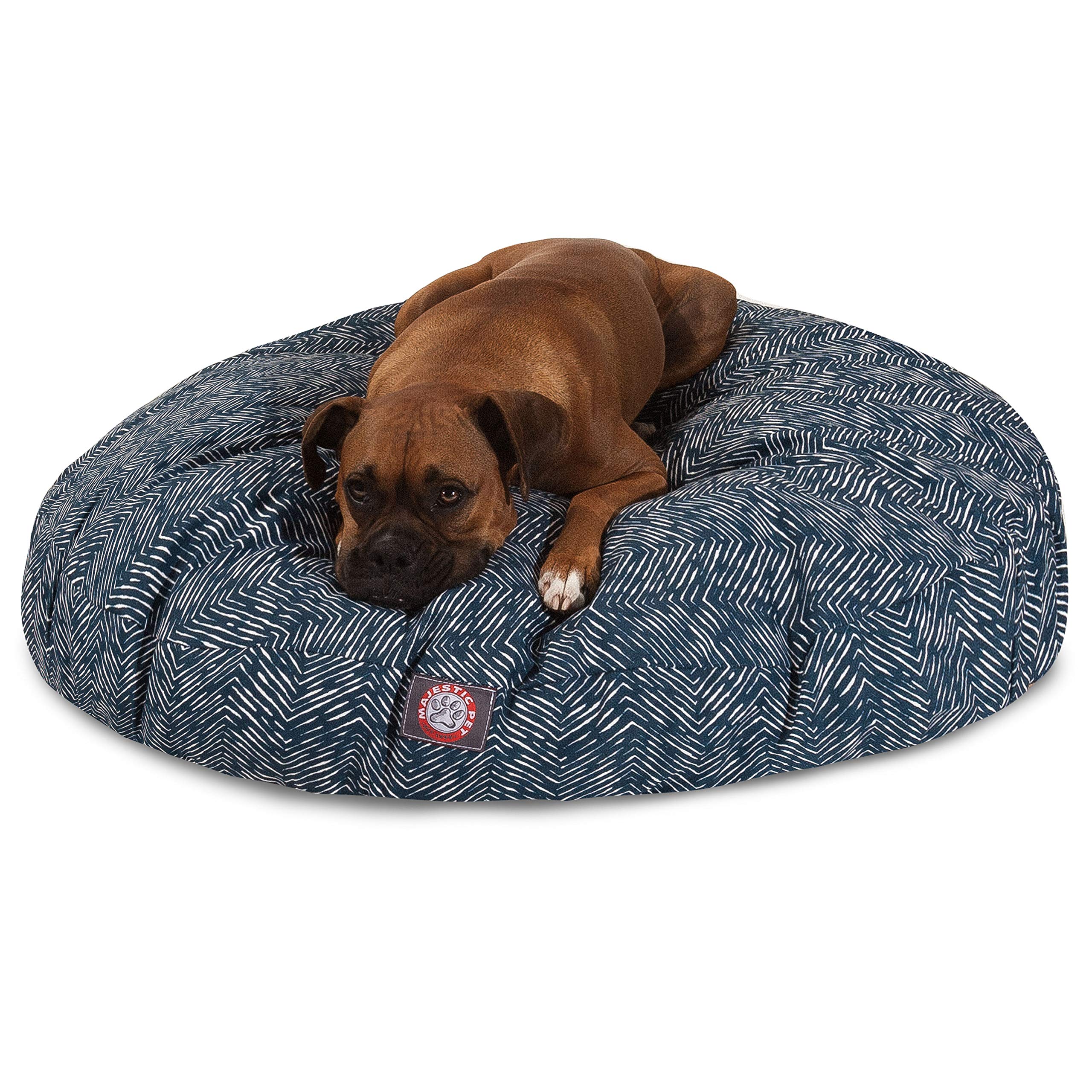 Majestic Pet Navy Blue Large Round Dog Bed - Indoor & Outdoor Use with Removable Washable Cover - Perfect for Living Room, Patio, or Kennel Comfort