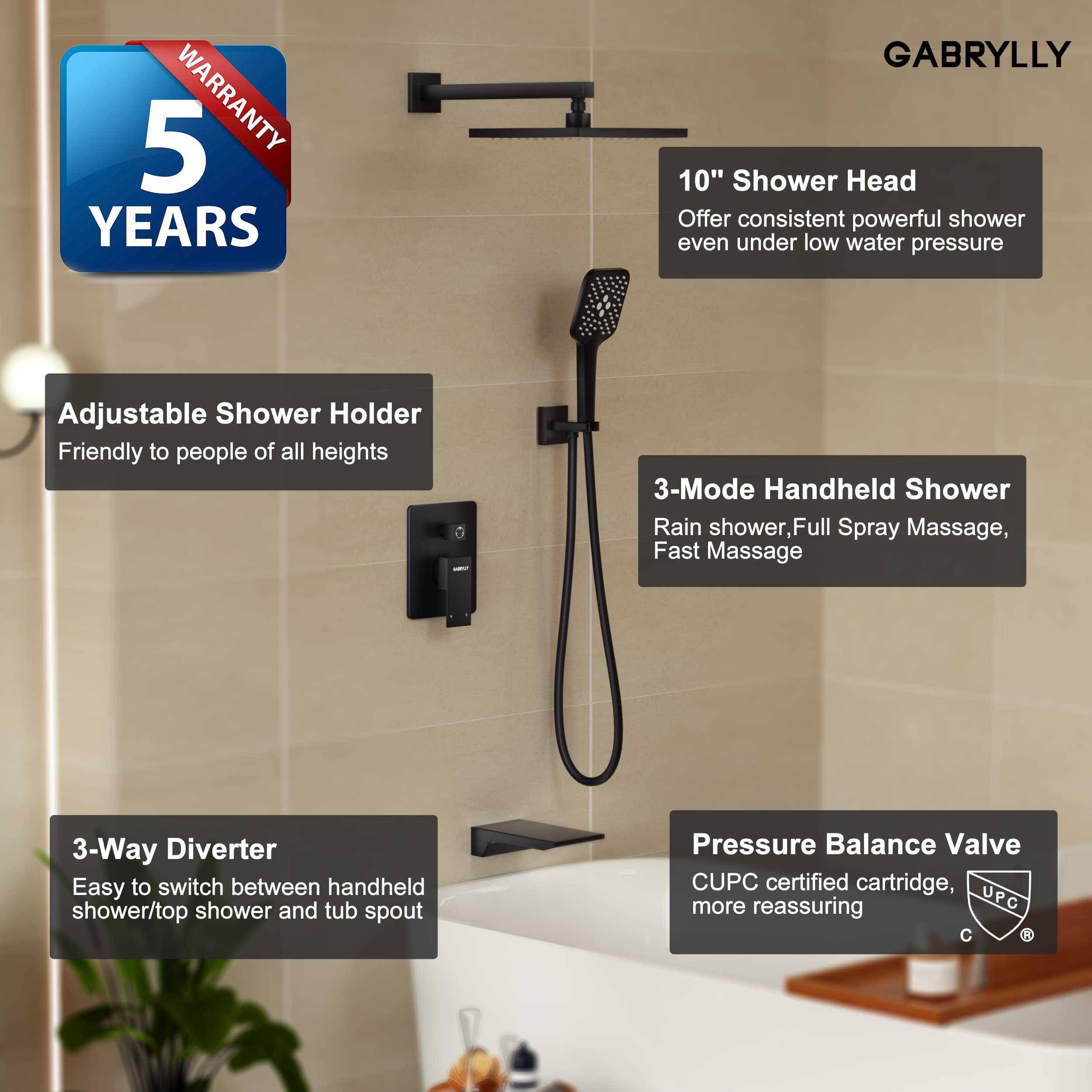 Gabrylly Matte Black Shower System - 10