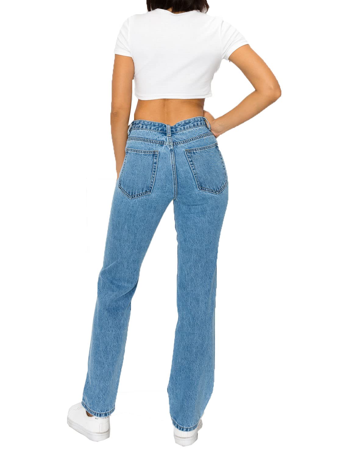 ZAMONG Women's Mid Waist Straight Leg Jeans - Classic Denim Pants for Casual Wear, Office & Everyday Outfits