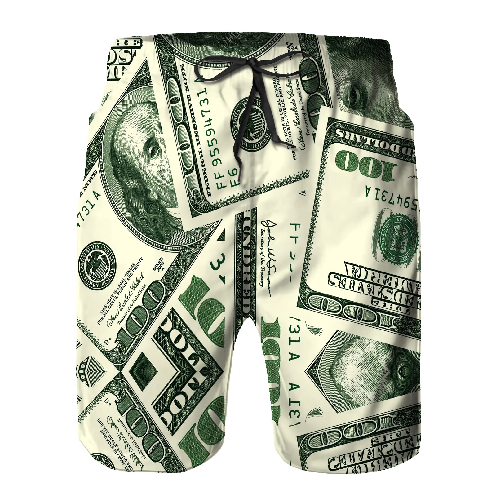 American Dollar Print Men's Summer Beach Shorts - Quick Dry Athletic Swim Trunks for Swimming, Surfing, and Outdoor Activities