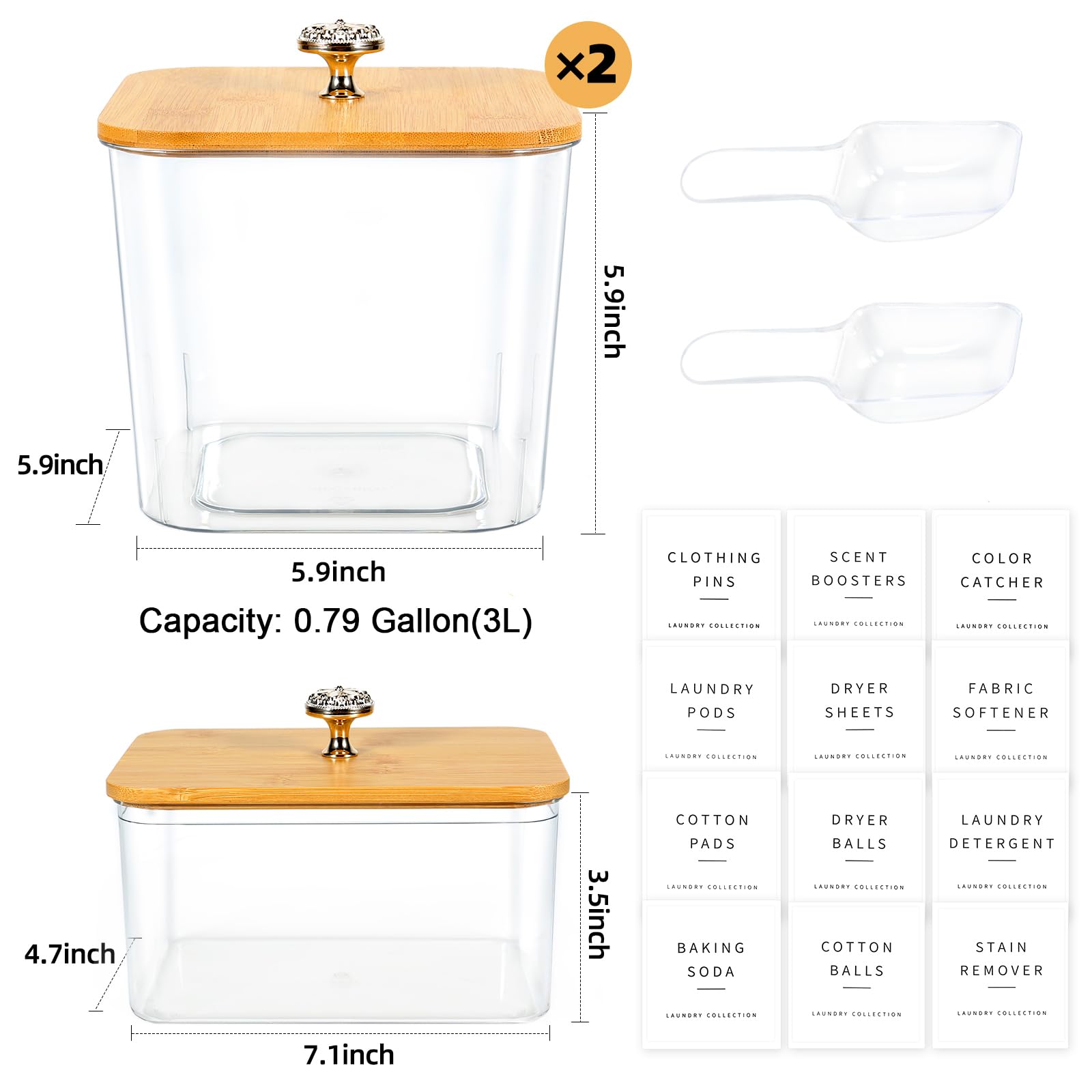3 Pack Laundry Storage Containers Set - 2 Half Gallon Detergent Pod Holders + Dryer Sheet Organizer with Lids & Labels | Perfect for Laundry Room, Closet & Utility Room Organization (Whites & Colors)