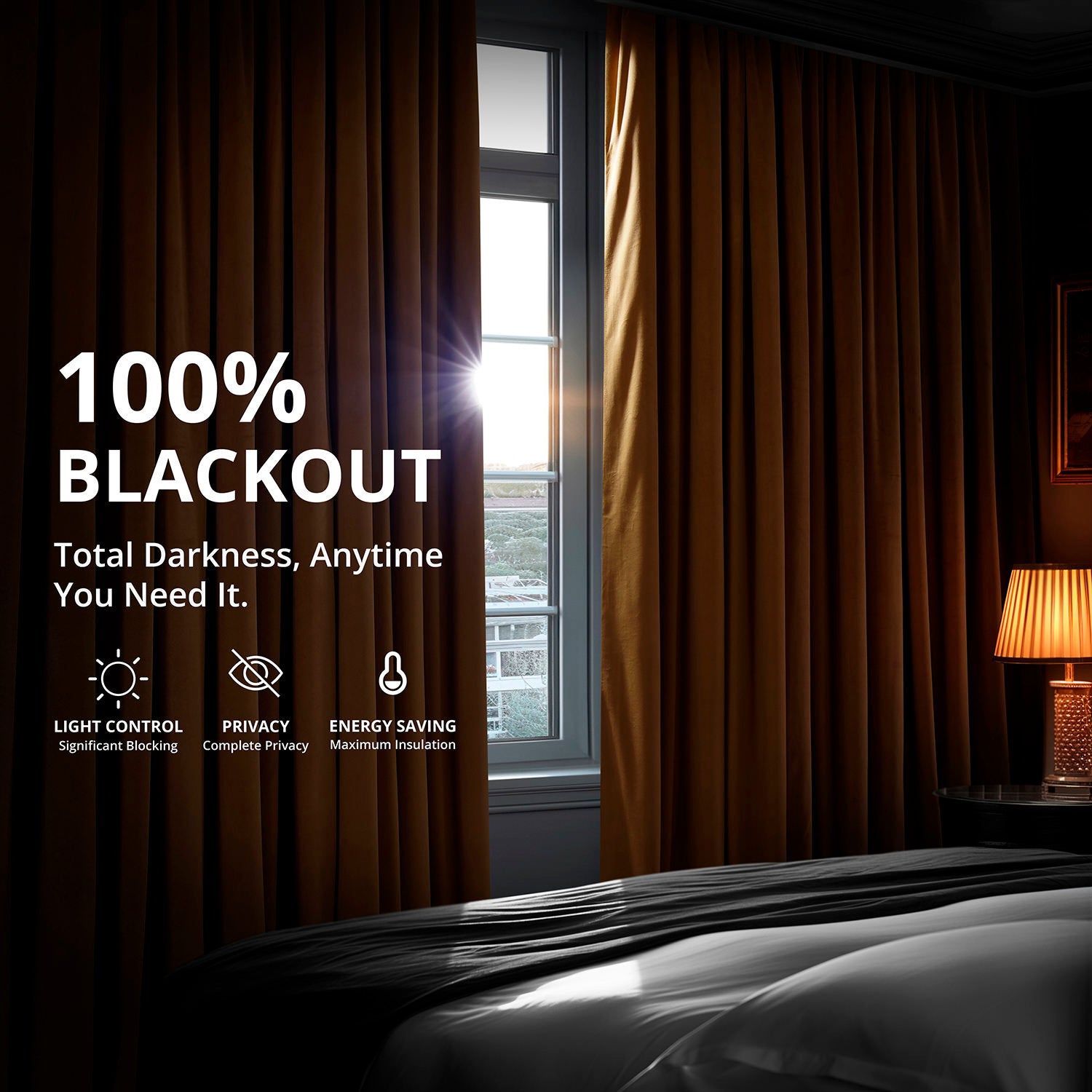 Luxury Amber Gold Signature Velvet Blackout Curtains - Thermal Insulated, Noise Reducing, Room Darkening Drapes for Bedroom, Living Room & Nursery - Elegant Home Decor & Light Blocking Window Treatment
