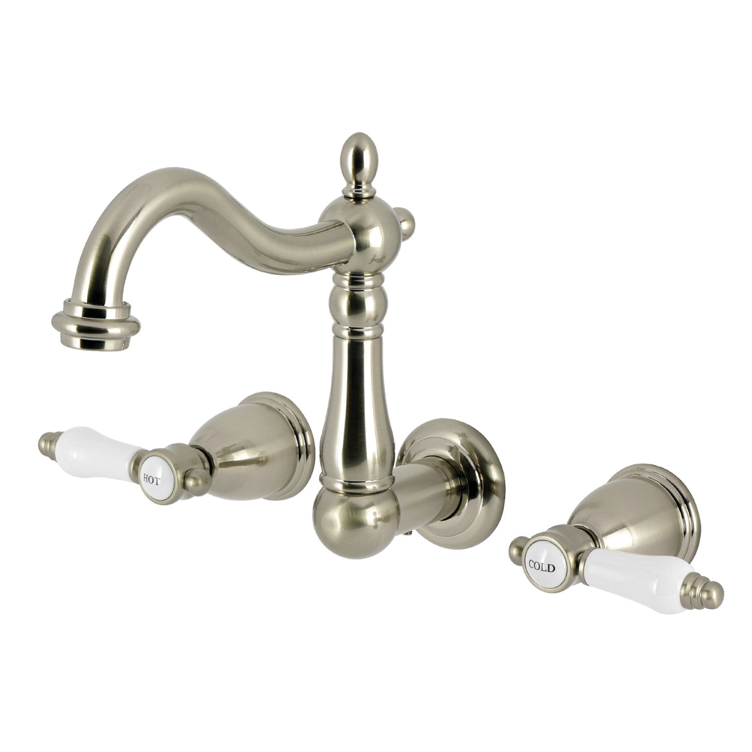 Bel Air KS1258BPL Brushed Nickel 3-Hole Wall Mount Bathroom Faucet with Double Handles - Perfect for Modern Bathrooms, Powder Rooms & Spa Retreats