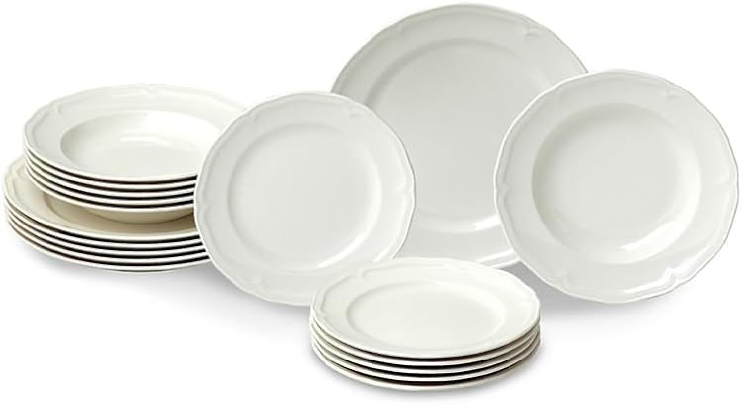 Villeroy & Boch Manoir 18-Piece Dinnerware Set - Premium Porcelain Plates & Bowls, Made in Germany, White - Elegant Table Setting for Fine Dining & Special Occasions