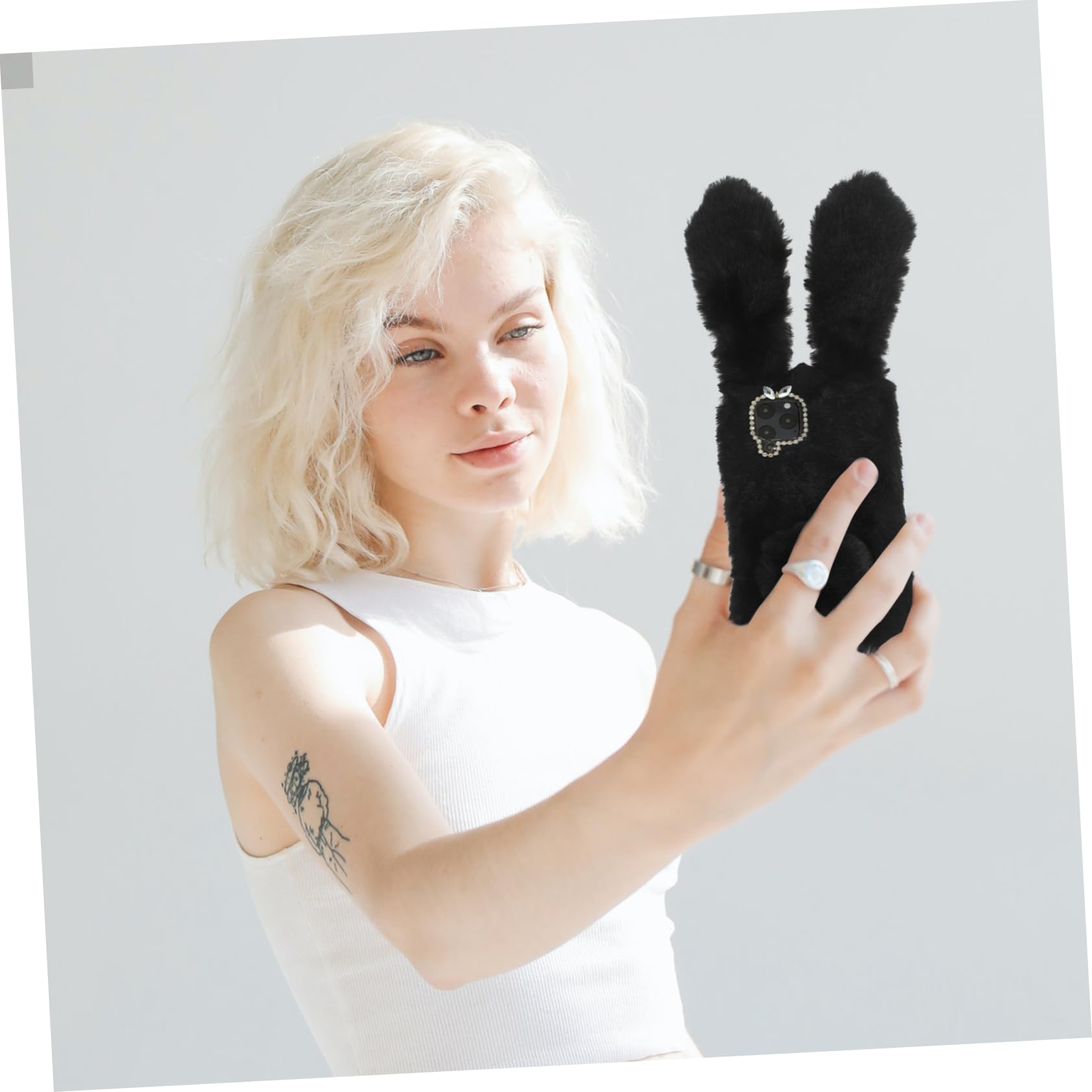 Mikikit Soft Plush Rabbit Phone Case Compatible with Samsung Galaxy A42 5G - Cute Protective Cover for Women & Girls (Black) | Perfect Gift for Birthday, Christmas & Daily Use