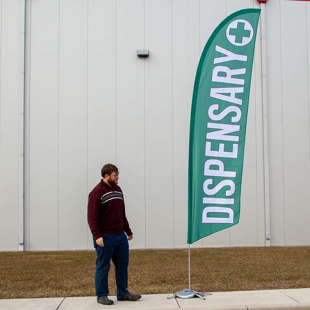 Vispronet Premium 13ft Swooper Feather Flag Kit with Cross Base & Weight Bag - Custom Printed Advertising Flag for Dispensaries & Businesses - USA Made - Perfect for Storefronts, Events & Outdoor Promotions