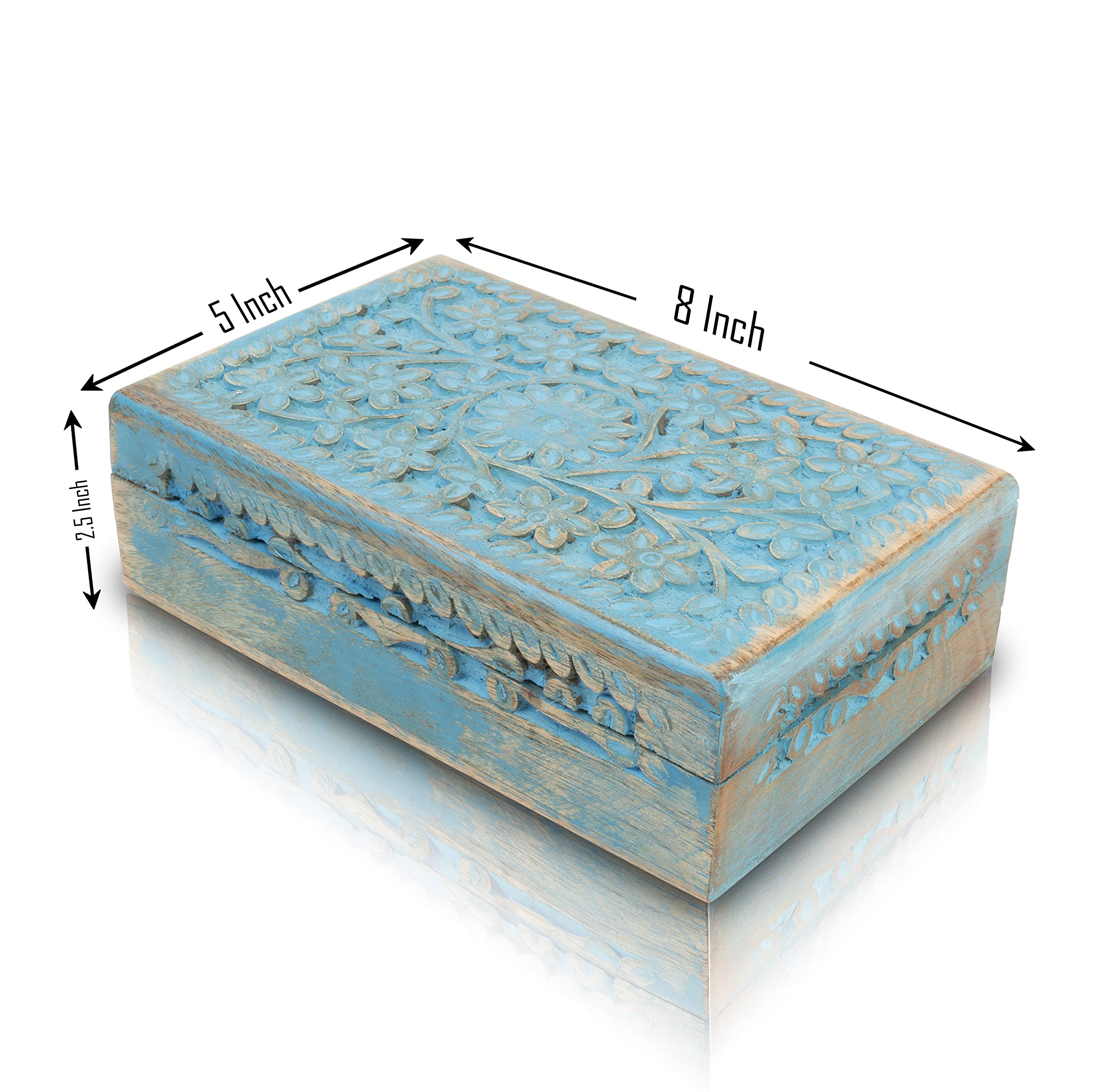 Handmade Wooden Jewelry Box with Blue Wash Finish - Elegant Jewelry Organizer, Keepsake Box & Watch Storage - Perfect Birthday, Housewarming Gift for Women - Ideal for Travel, Home Decor & Daily Jewelry Organization