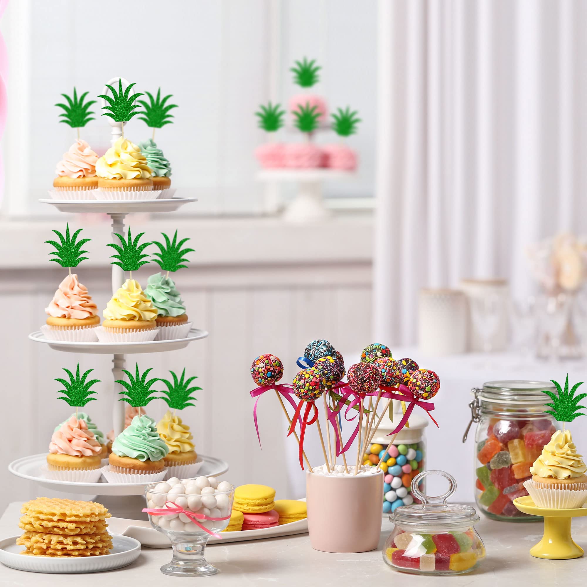 36Pcs Pineapple Cupcake Toppers - Tropical Donut Cake Decorations for Summer Luau, Hawaiian Party, Birthday, Baby Shower & Wedding - Cute Edible Pineapple Picks for Dessert Decor