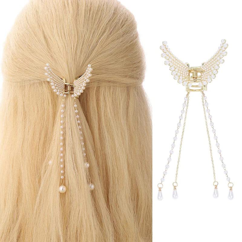 BELICIA Rhinestone Butterfly Hair Clips with Pearl Tassels - Small Hair Claw Barrettes for Women & Girls - Perfect for Weddings, Parties & Everyday Styling