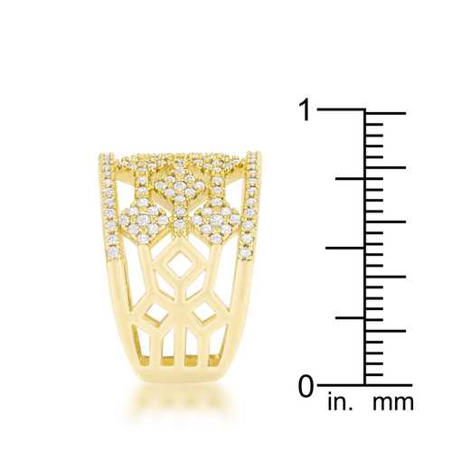 0.6ct CZ 14k Gold Wide Band Cocktail Ring for Women - Elegant Marlene Statement Ring for Parties, Weddings & Special Occasions