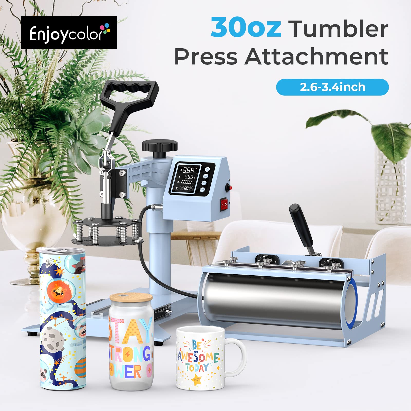 15x15 Professional Heat Press Machine with 30oz Tumbler Attachment - 5-in-1 Combo for T-Shirts, Tumblers, Glass, Cans, Mugs, Hats & Plates | Perfect for DIY Crafts, Custom Apparel, Sublimation Projects & Small Business Printing