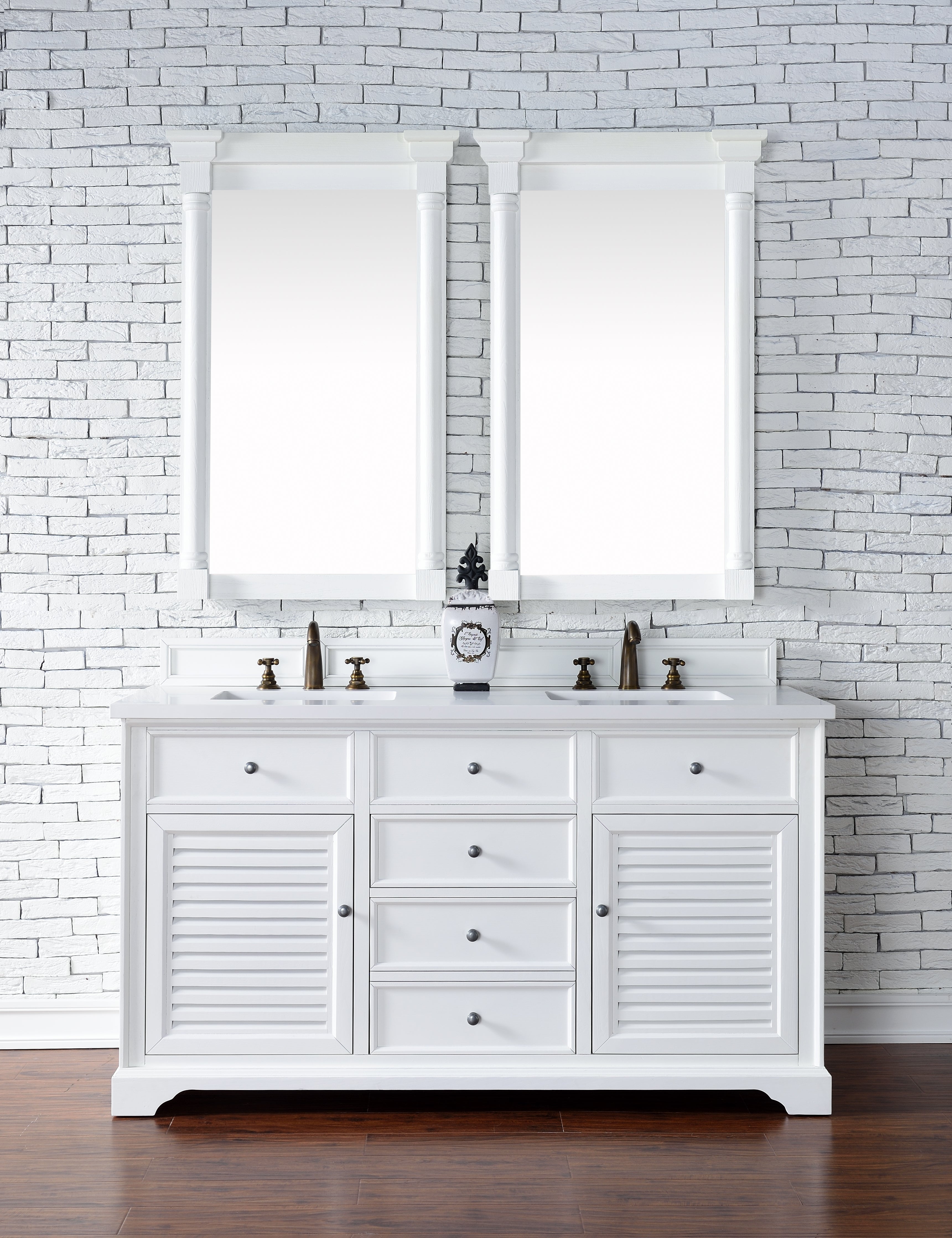 Savannah 60-Inch Double Vanity Cabinet with White Zeus Quartz Top - Bright White Bathroom Vanity with 3CM Thick Countertop | Perfect for Master Bathroom Renovation & Modern Home Decor