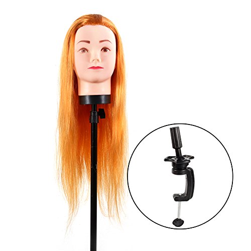 Professional ANGGREK Hairdressing Mannequin Head - Long Hair Training Model with Gold Clamp for Styling, Cutting & Coloring Practice - Perfect for Salon, Cosmetology School & Home Use
